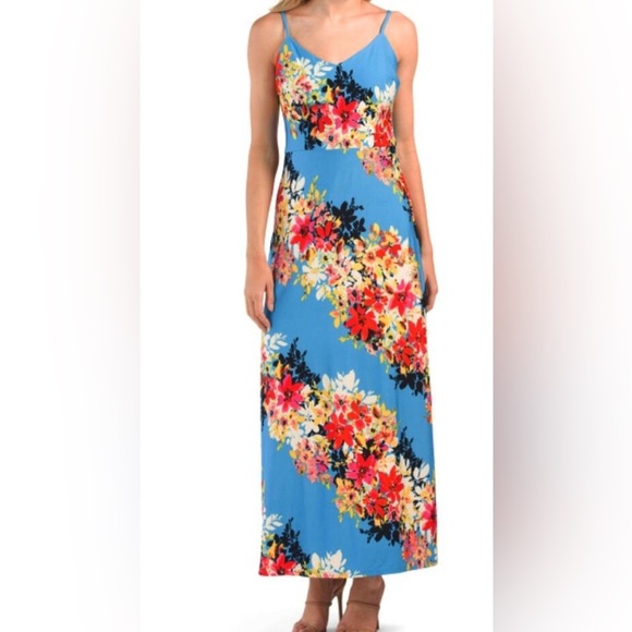London Times Blue Floral Spaghetti Strap Maxi Dress Women’s Small Sundress - Picture 1 of 6